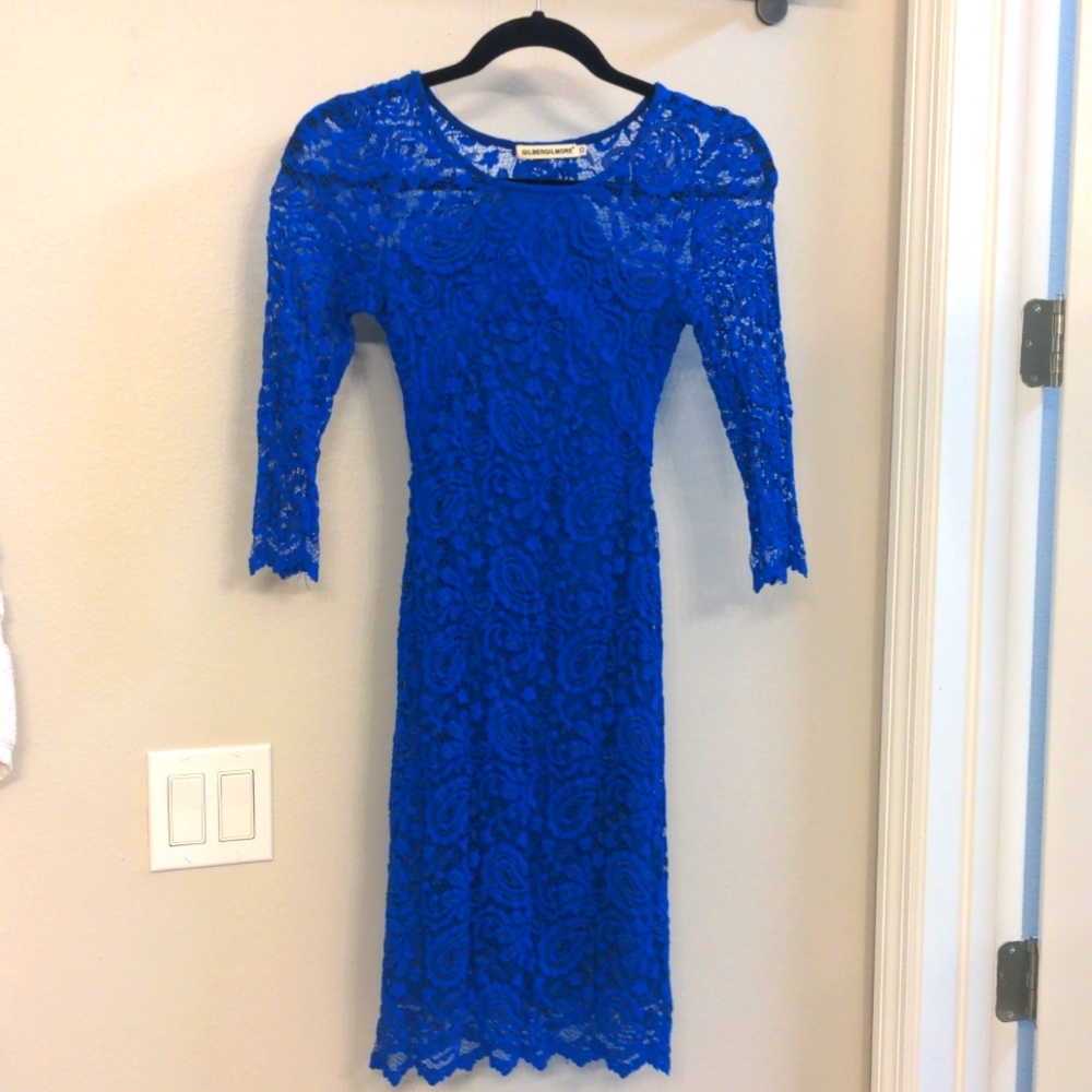 Open back blue lace dress